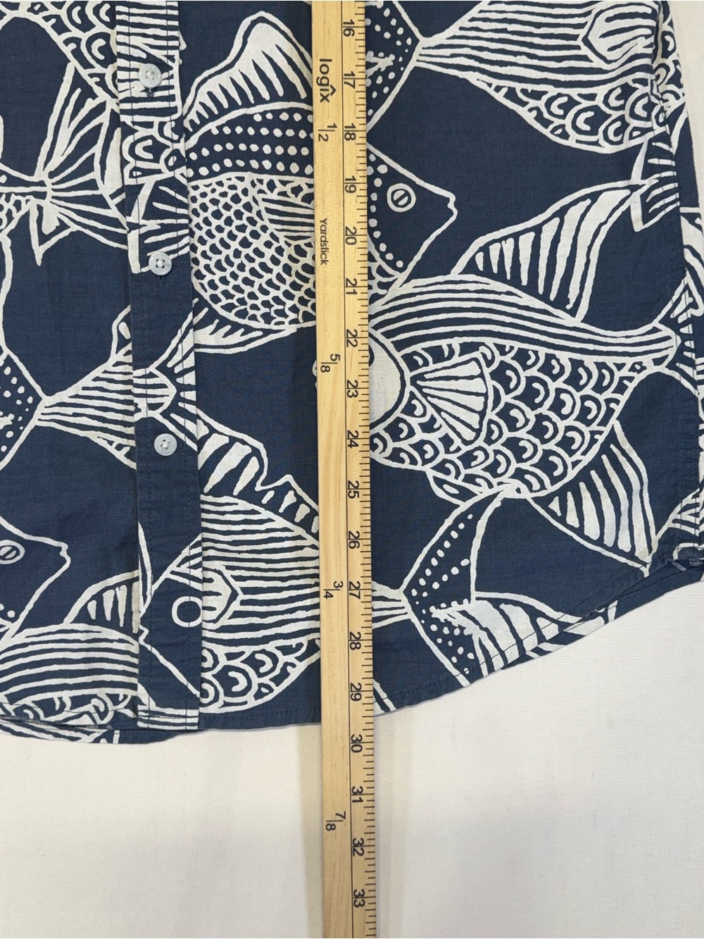 St. John's Bay Navy & White Fish Print Short-Sleeve Button-Down Shirt - Picture 3 of 6